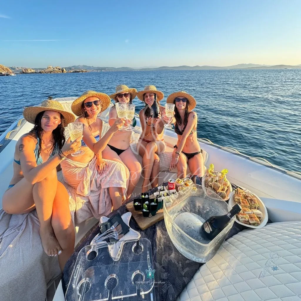 Luxury Maxi-RIB of Emerald Freedom La Maddalena at sunset in the La Maddalena Archipelago, perfect for exclusive boat events Luxury Maxi-RIB of Emerald Freedom La Maddalena at sunset in the La Maddalena Archipelago, perfect for exclusive boat events